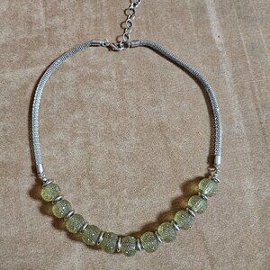 Sparkly Green Hue beads with silver chain necklace